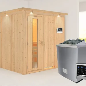 Nu Kopen Systeemsauna Rodin met dakkraag houten deur met geïsoleerd glas incl. 9kW saunakachel ext. besturing