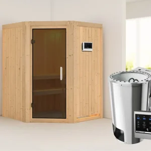 Flitsaanbieding Systeemsauna Nanja grafiet glazen deur + Plug & Play Bio-kachel met ext. besturing