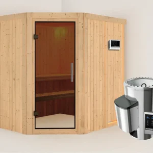 Systeemsauna Lilja grafiet glazen deur + Plug & Play saunakachel met ext. besturing Direct Verzonden