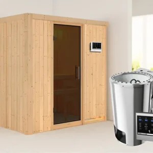 Systeemsauna Fanja grafiet glazen deur + Plug & Play Bio-kachel met ext. besturing Seizoensaanbieding