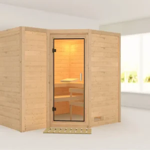 Massieve sauna Sahib 2 transparent glazen deur Speciale Aanbieding