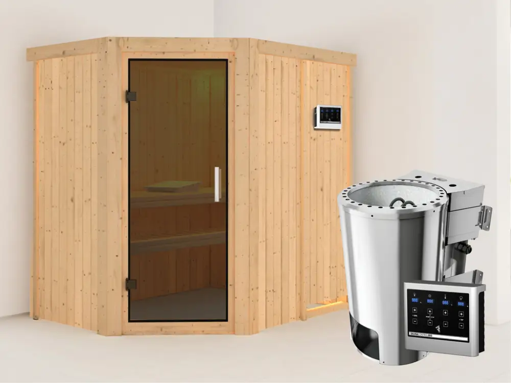 Nu Kopen Systeemsauna Saja grafiet glazen deur + Plug & Play Bio-kachel met ext. besturing