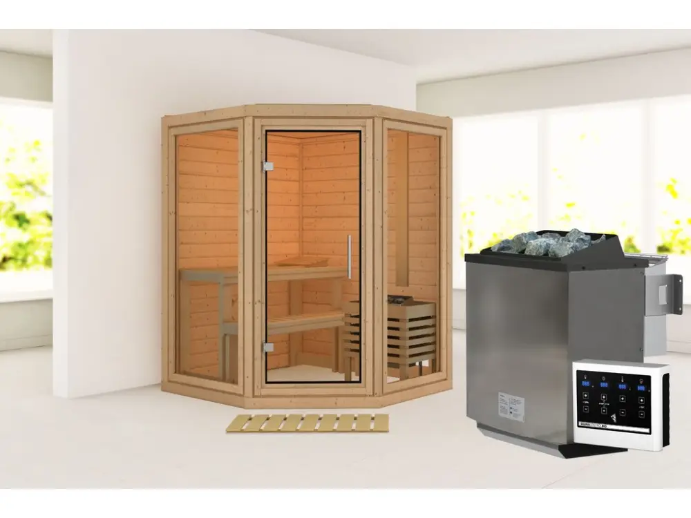 Koop Vandaag Voordeelset sauna Yuma met 9 kW bio-combikachel en externe besturing