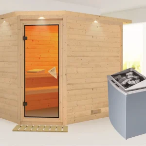 Direct Beschikbaar Massieve sauna Tanami met dakkraag , incl. 9 kW saunakachel int. besturing