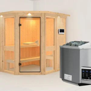 Systeemsauna Amelia 1 met dakkraag, incl. 9 kW Bio-Combi-kachel ext. besturing Goedkoop