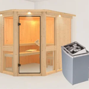 Fabrieksprijs Systeemsauna Amelia 3 met dakkraag, incl. 9 kW saunakachel int. besturing