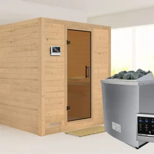 Massieve sauna Mojave grafiet glazen deur, incl. 9 kW kachel ext. besturing Laatste Kans