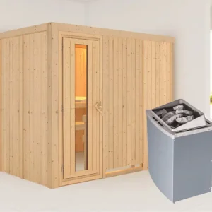 Systeemsauna Gobin houten deur met geïsoleerd glas, incl. 9 kW saunakachel int. besturing Gecertificeerd