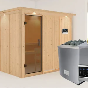 Systeemsauna Gobin met dakkraag, grafiet glazen deur, incl. 9 kW saunakachel ext. besturing Koop Vandaag