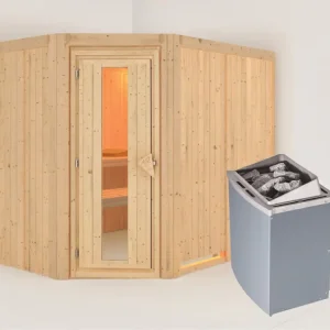 Systeemsauna Malin houten deur met geïsoleerd glas, incl. 9 kW saunakachel int. besturing Meest Verkocht