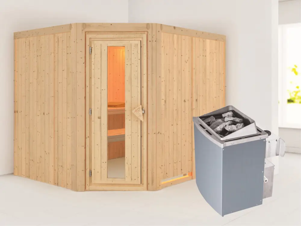 Systeemsauna Malin houten deur met geïsoleerd glas, incl. 9 kW saunakachel int. besturing Meest Verkocht