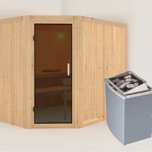 Actieprijs Systeemsauna Malin grafiet glazen deur, incl. 9 kW saunakachel int. besturing
