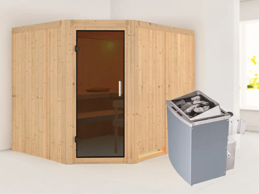 Actieprijs Systeemsauna Malin grafiet glazen deur, incl. 9 kW saunakachel int. besturing