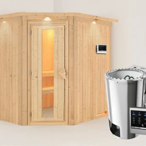 Favoriet Systeemsauna Lilja met dakkraag, energiebesparende deur, Plug & Play Bio-kachel met ext. besturing