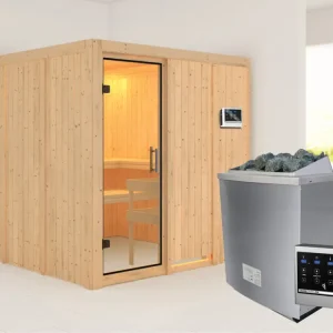 Systeemsauna Rodin transparent glazen deur + 9 kW saunakachel met ext. besturing Koopje