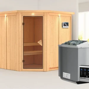 Koop Online Systeemsauna Jarin met dakkraag kompleet transparente gebronsde glazen deur