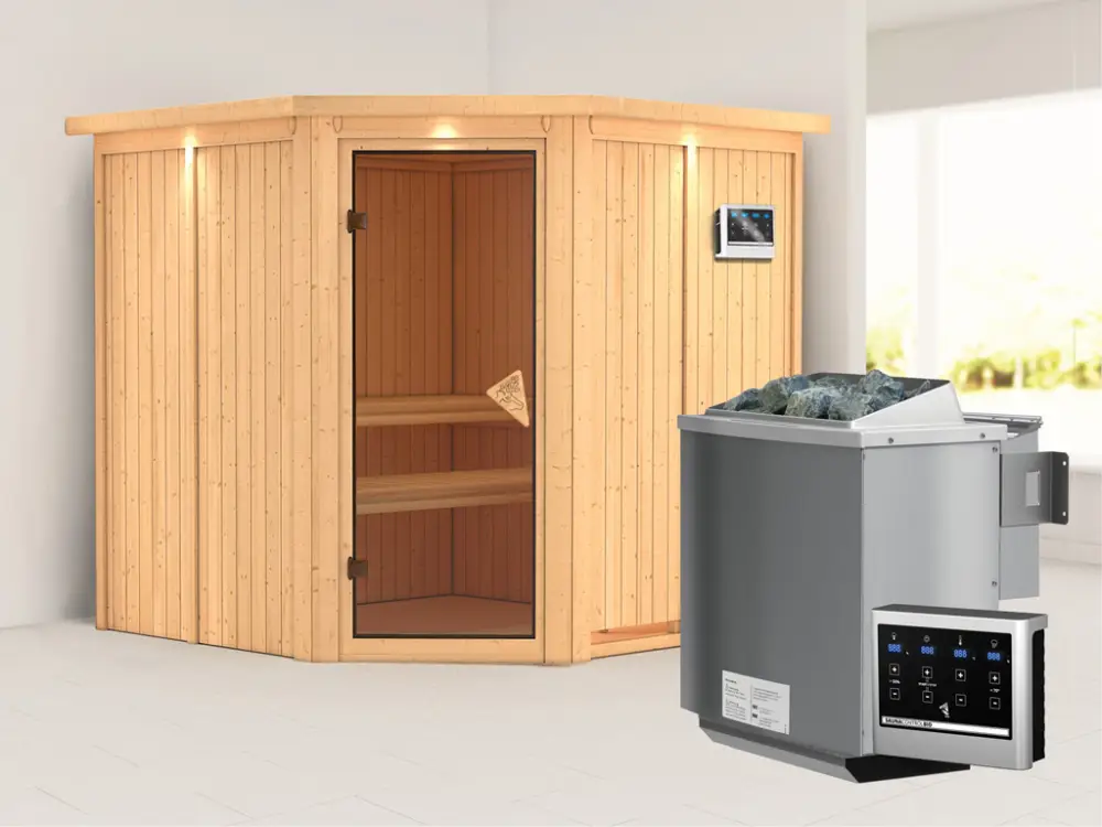 Koop Online Systeemsauna Jarin met dakkraag kompleet transparente gebronsde glazen deur