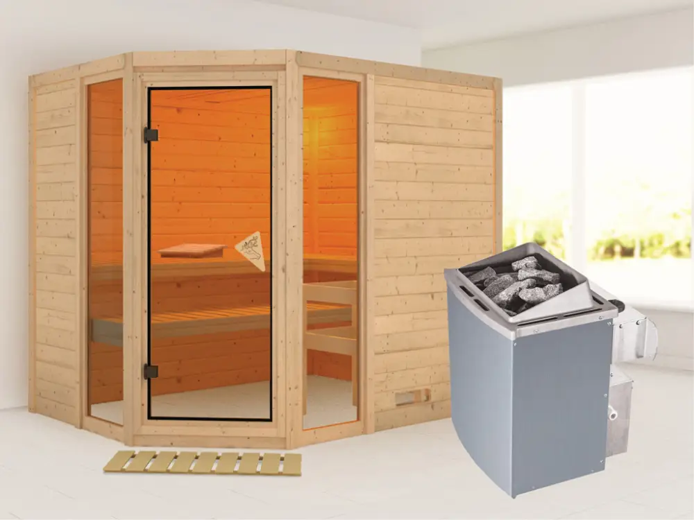 Seizoensaanbieding Massieve sauna Sinai 3 incl. 9 kW saunakachel int. besturing