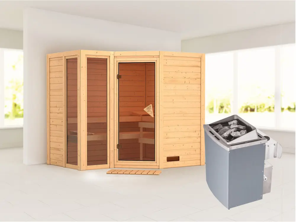 Gecertificeerd Massieve sauna Amara incl. 9 kW saunakachel int. besturing