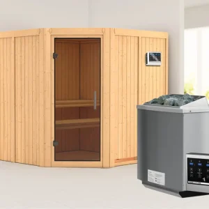 Systeemsauna Jarin grafiet glazen deur, incl. 9 kW Bio-Combi-kachel ext. besturing Actieprijs