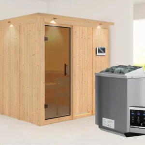 Beste Prijs Systeemsauna Rodin met dakkraag, grafiet glazen deur, incl. 9 kW Bio-Combi-kachel ext. besturing
