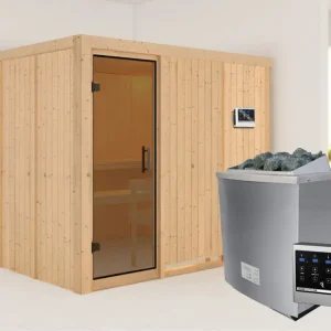 Systeemsauna Gobin grafiet glazen deur, incl. 9 kW saunakachel ext. besturing Laatste Kans