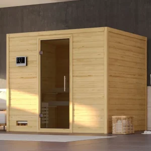 Lage Prijs Massieve sauna Sonara grafiet glazen deur, incl. 9 kW saunakachel ext. besturing