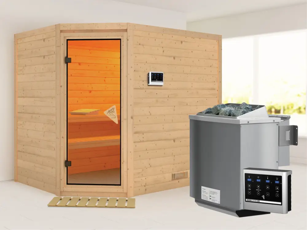 Massieve sauna Tanami incl. 9 kW Bio-Combi-kachel ext. besturing Alleen Vandaag