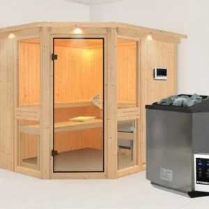 Alleen Vandaag Systeemsauna Amelia 3 met dakkraag, incl. 9 kW Bio-Combi-kachel ext. besturing