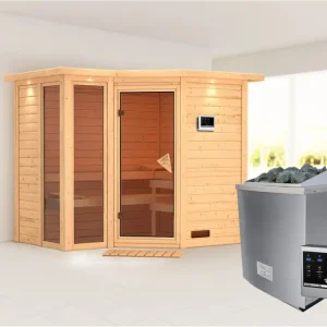 Koop Online Massieve sauna Amara met dakkraag incl. 9 kW saunakachel ext. besturing