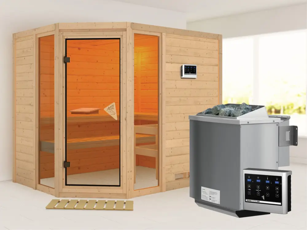 Massieve sauna Sinai 3 incl. 9 kW Bio-Combi-kachel ext. besturing Favoriet
