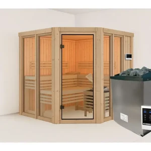 Voordeelset sauna Airi met saunakachel, externe besturing, 9 kW Lage Kosten