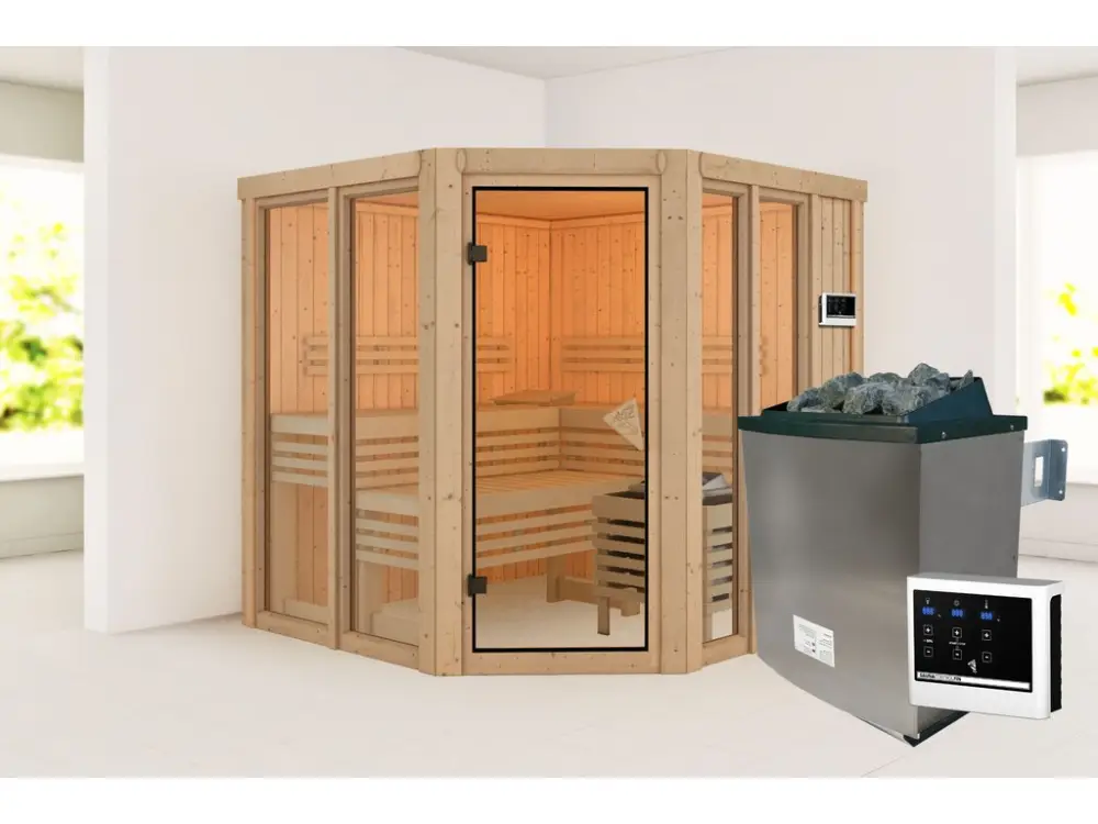 Voordeelset sauna Airi met saunakachel, externe besturing, 9 kW Lage Kosten