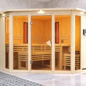 Dagaanbieding Multifunktionssauna Asta met gebronsde glazen deur en dakkraag + 9 kW saunakachel ext. besturing