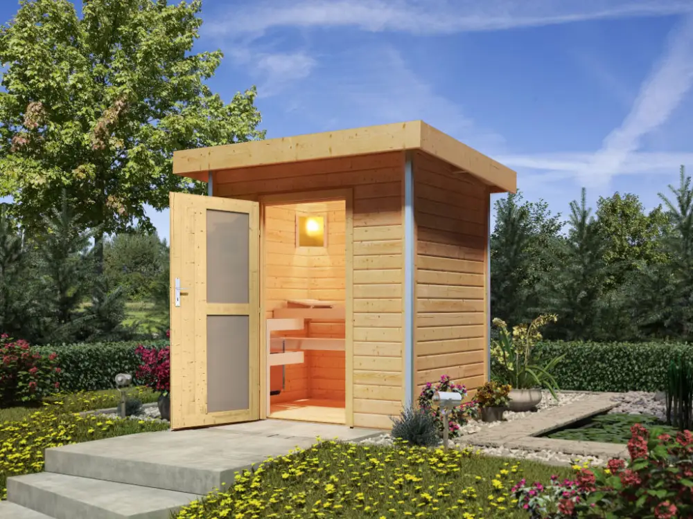Tuinsauna Roger met moderne deur, onbehandeld, zonder saunakachel Aanbieding