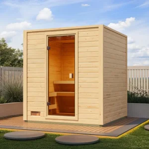 Voordeelset buitensauna Lenchen 2 naturel met 9 kW bio-combikachel en externe besturing Lage Kosten
