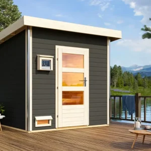 Buitensauna Norge 38 mm terragrijs met moderne deur Meest Verkocht