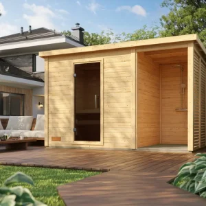 Voordeelset buitensauna Lene 3 incl. 9 kW saunakachel met externe besturing Meest Verkocht