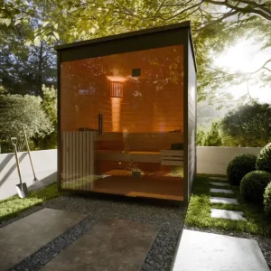 Tuinsauna Lilly zwart SPARSET 9 kW bio-kachel en externe bediening. Finale Uitverkoop