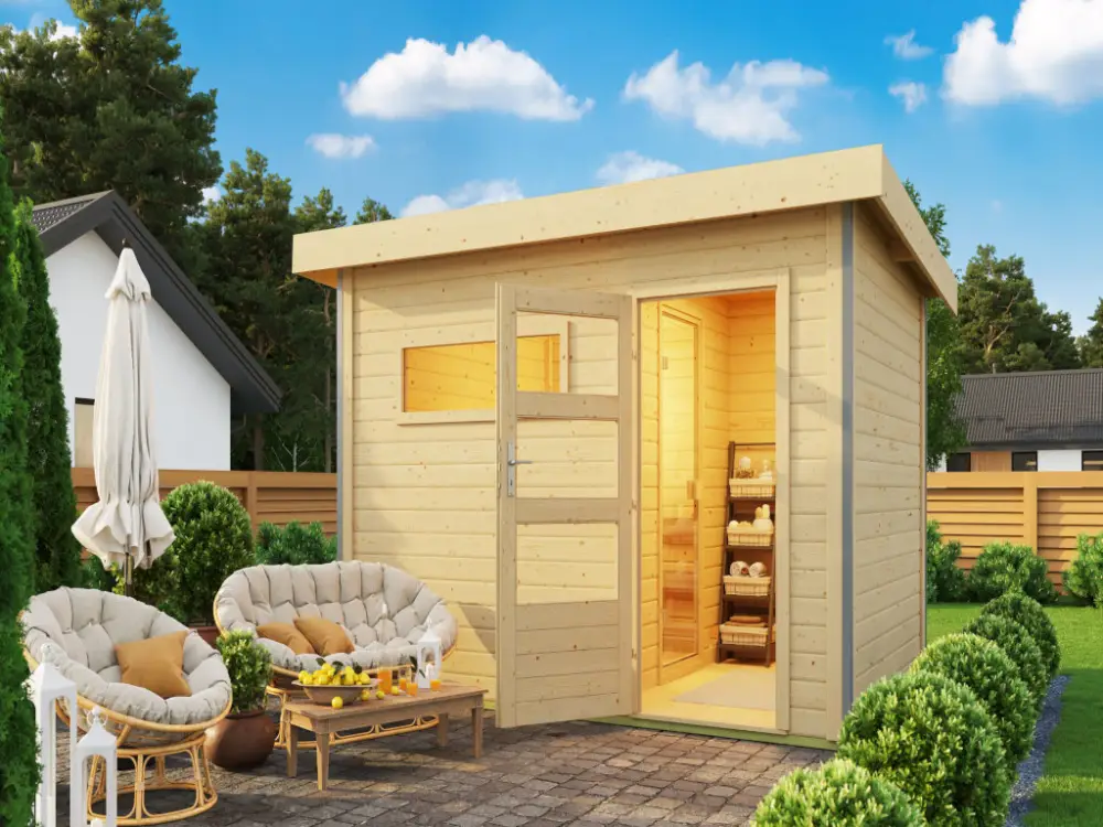 Direct Verzonden Saunahuis PROMOSET Enns 2 incl. 9 kW bio-combisaunakachel + ext. besturing