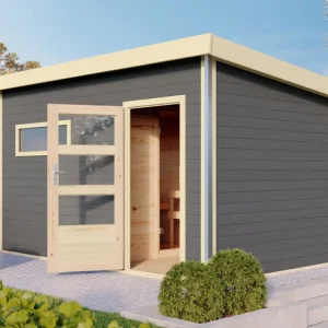 Must-Have Saunahuis Skrollan 3 met moderne deur terragrijs