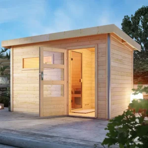 Favoriet Saunahuis Skrollan 3 met transparente glazen deur & voorkamer, incl. 9kW Bio-Combi-kachel met