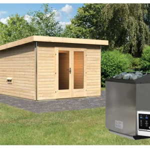 Betrouwbaar Saunahuis Mainburg 1 blank hout 38 mm incl. Bio-Combi-kachel 9 kW + ext. besturing