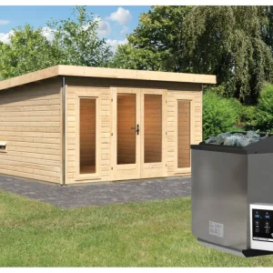 Korting Saunahuis Mainburg 3 blank hout 38 mm incl. Bio-Combi-kachel 9 kW + ext. besturing