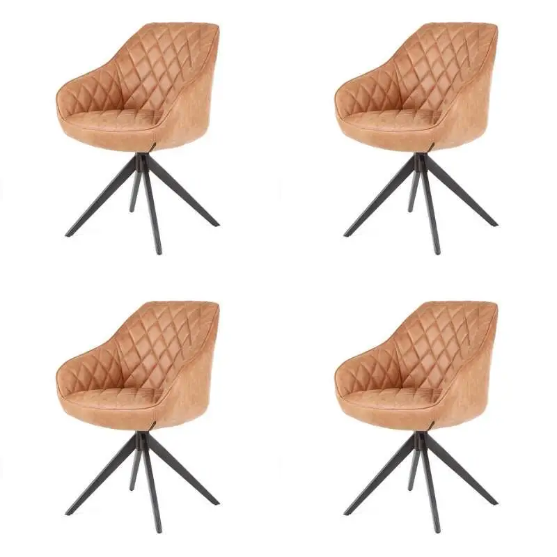 Eetkamerstoel - Collins - lederlook Soft cognac (4 stuks) Must-Have