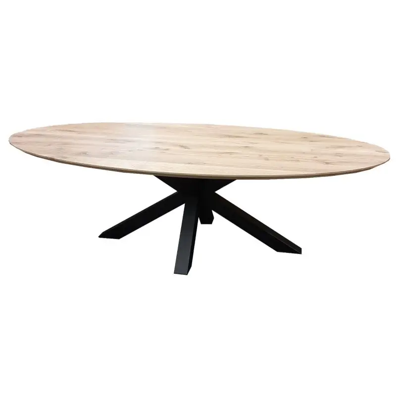 Eettafel ovaal eiken onbehandeld - 200 x 110 x 78 cm - Bladdikte 5,5 cm - Matrixpoot Hoge Kwaliteit