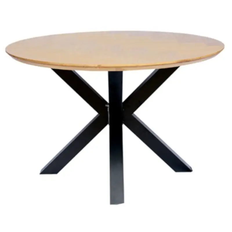 Eettafel rond eiken fineer - 120 x 120 x 81 cm - Visgraat - Kruispoot Merkproduct
