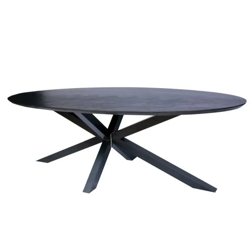 Eettafel ovaal eiken fineer zwart - 240 x 100 x 81 cm - Visgraat - Kruispoot Gecertificeerd