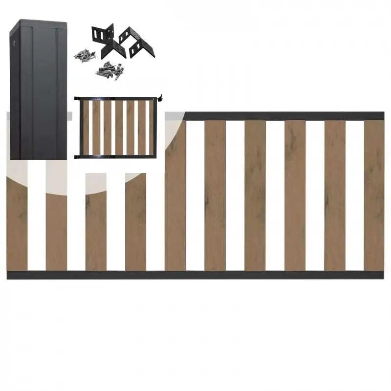 Voordeelprijs Tuinhek met poort set composiet bruin gevlamd Design met antraciet alu frame (4,88 mtr)