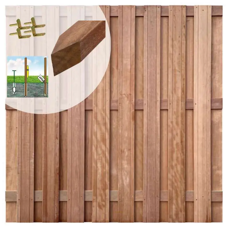 Flitsaanbieding Schutting set hardhout keruing recht 15L v-groef (9,42 meter)